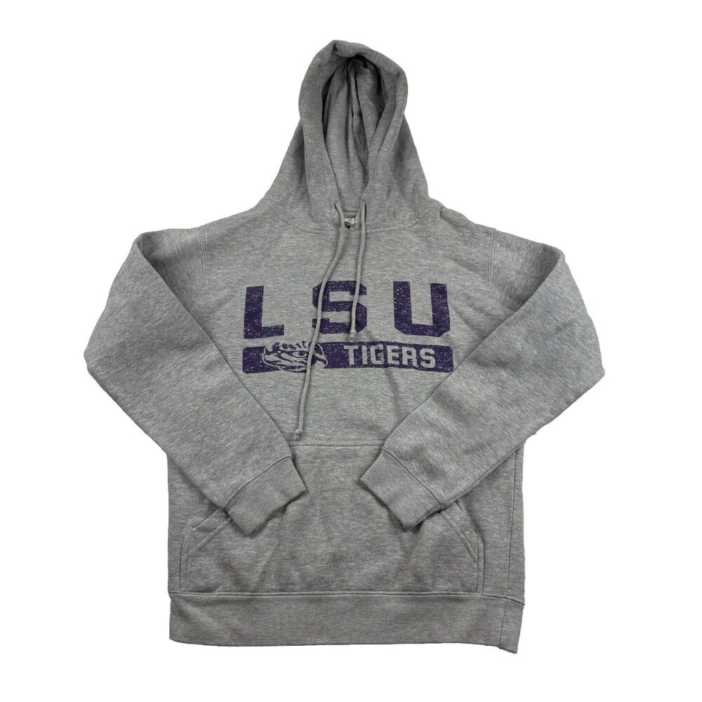 Vintage LSU Tigers Hoodie Womens Small Gray Pocket Drawstring Soffe